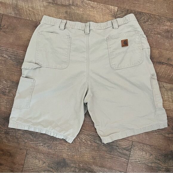 Men’s Carhartt Carpenter Shorts Size 42 Khaki Beige Chino Cargo Workwear - Picture 1 of 11